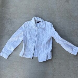 Jones New York Signature White Floral Embroidered Jacket -‎ Size M